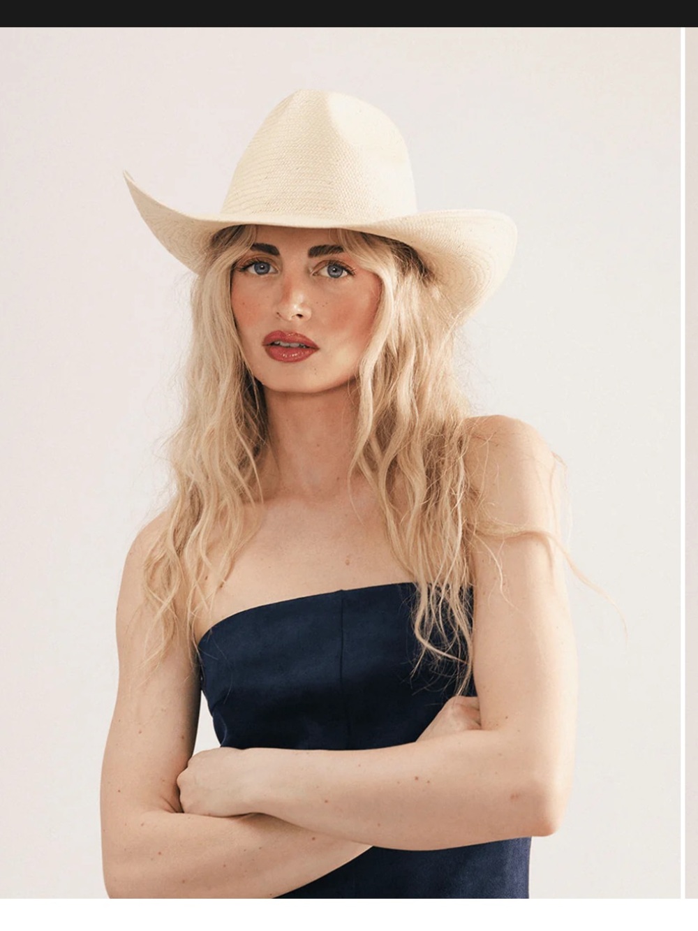 GIGI PIP Wide-Brim Straw Cowboy Hat in Cream